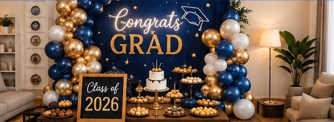 Home Graduation Party Setup with Balloons